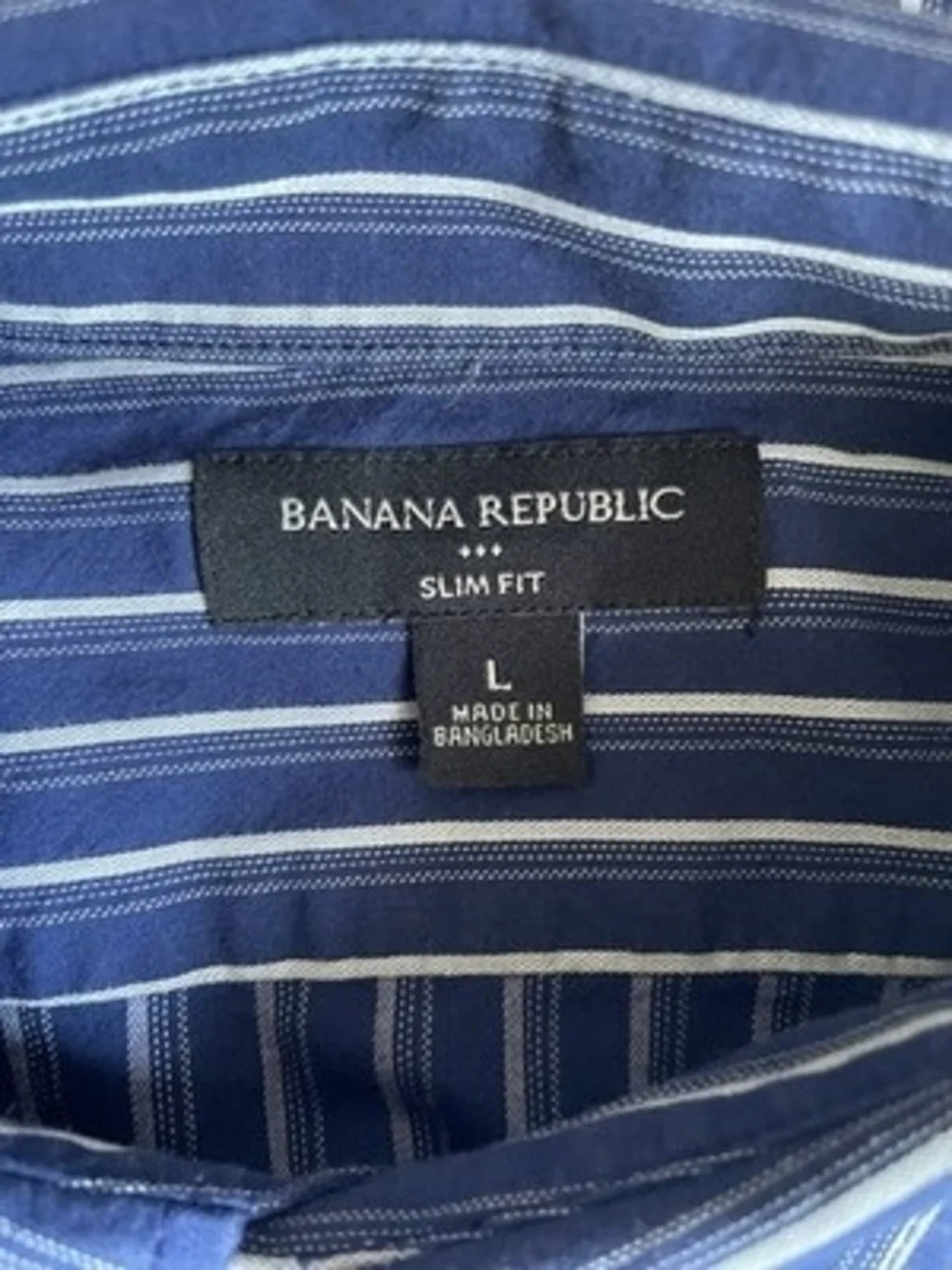 Banana Republic Men's Slim Fit Navy Striped Short Sleeve Shirt Size L VG
